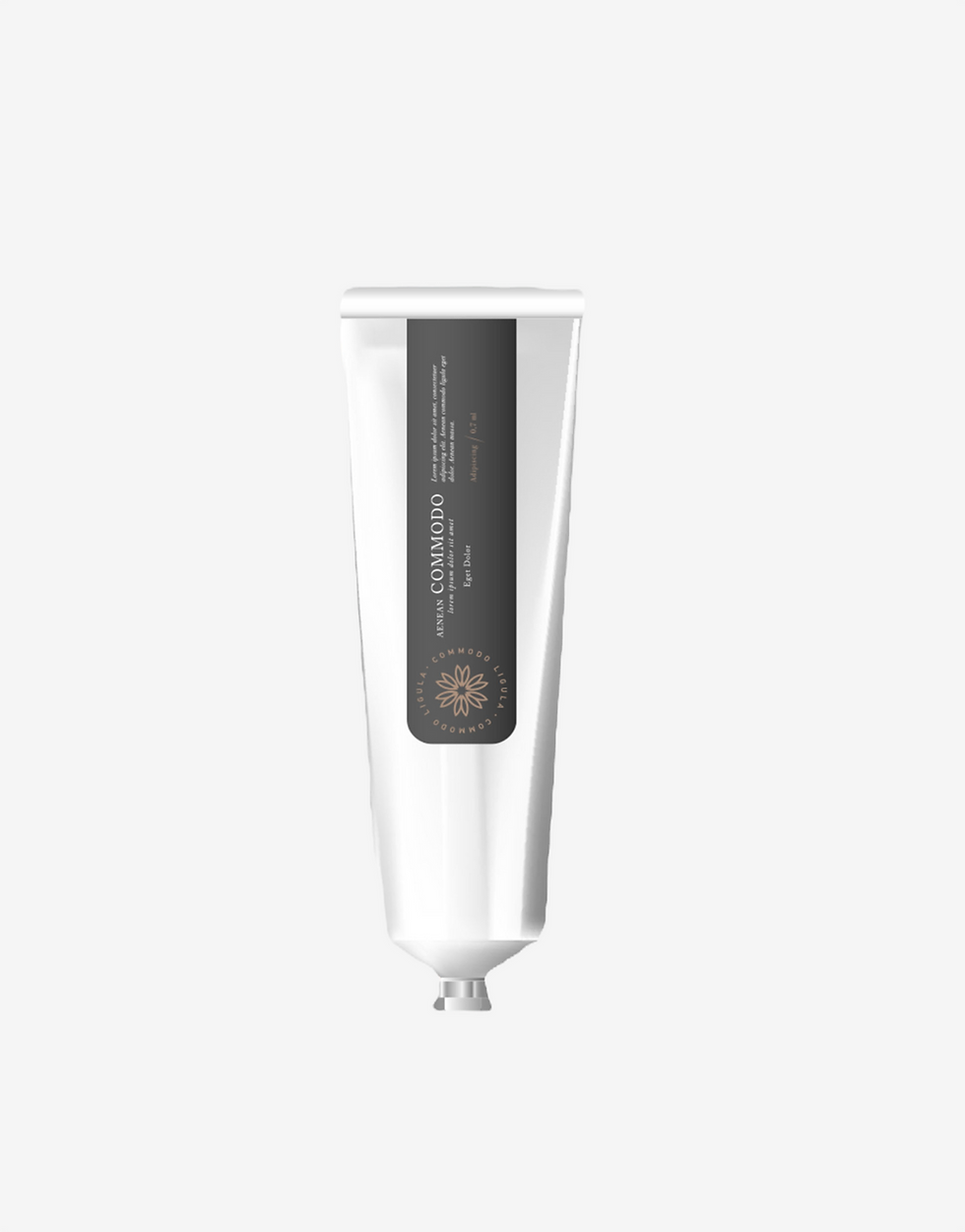 White cosmetic tube with dark label