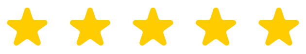 Five gold stars on a black background, representing excellent rating or score.