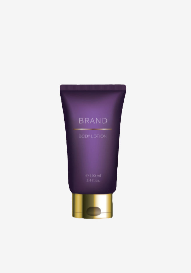Purple skincare tube with gold cap