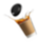 Coffee splashing out of a paper cup with a black lid.