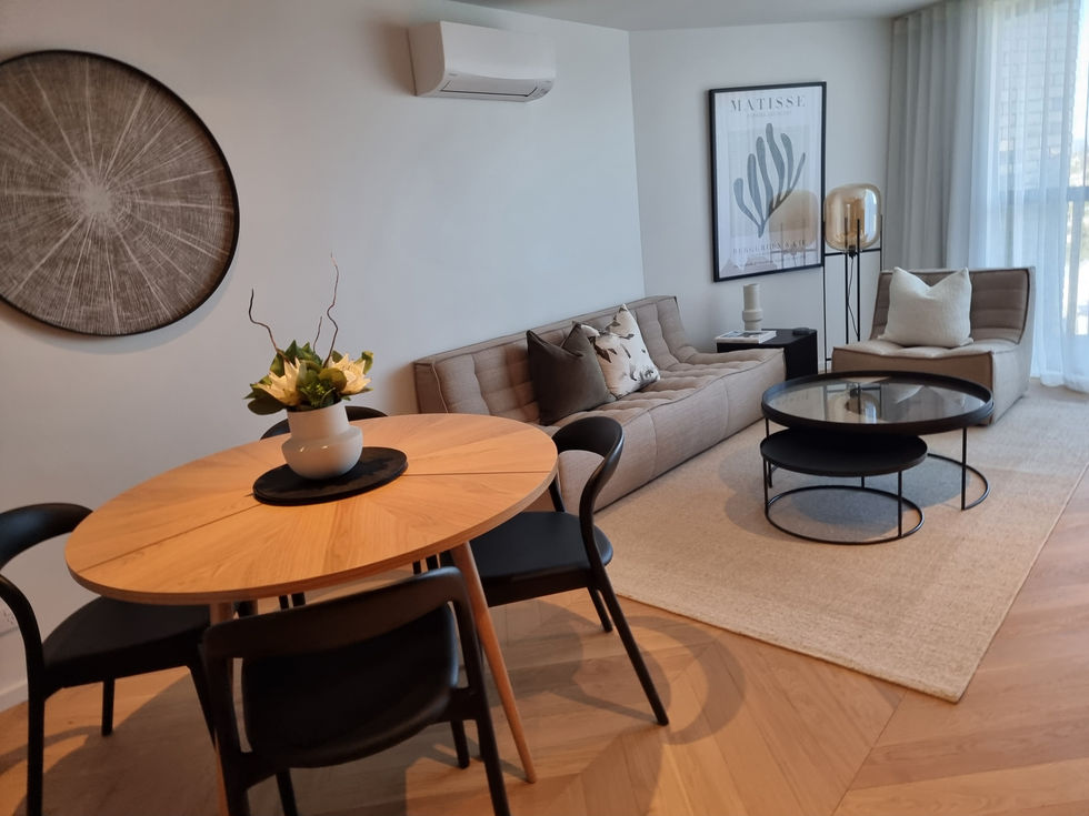 Show apartment fit-out by Kerri at The Greenhouse by Ockham, blending modern elegance with warm, welcoming details