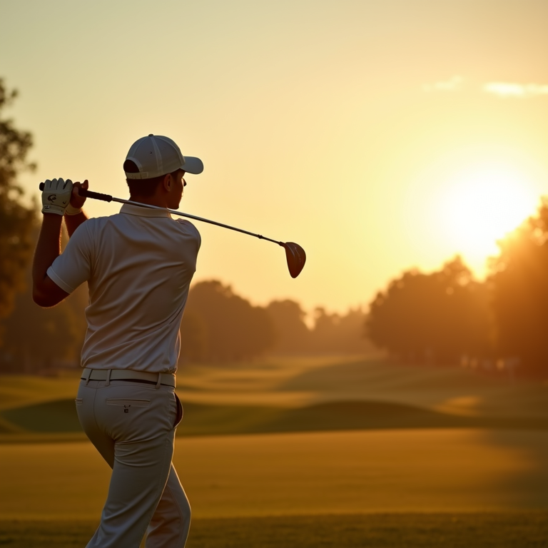 Golfer at driving range checking swing path with Titan Golf Swing Smart tee
