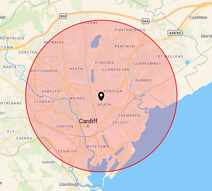 Map of Cardiff showing my dog walking service area