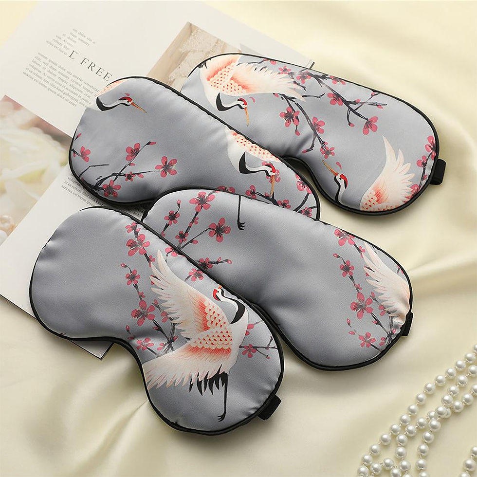 Miniatura: Silk Eye Mask for Sleep with Crane Print - Portable Design