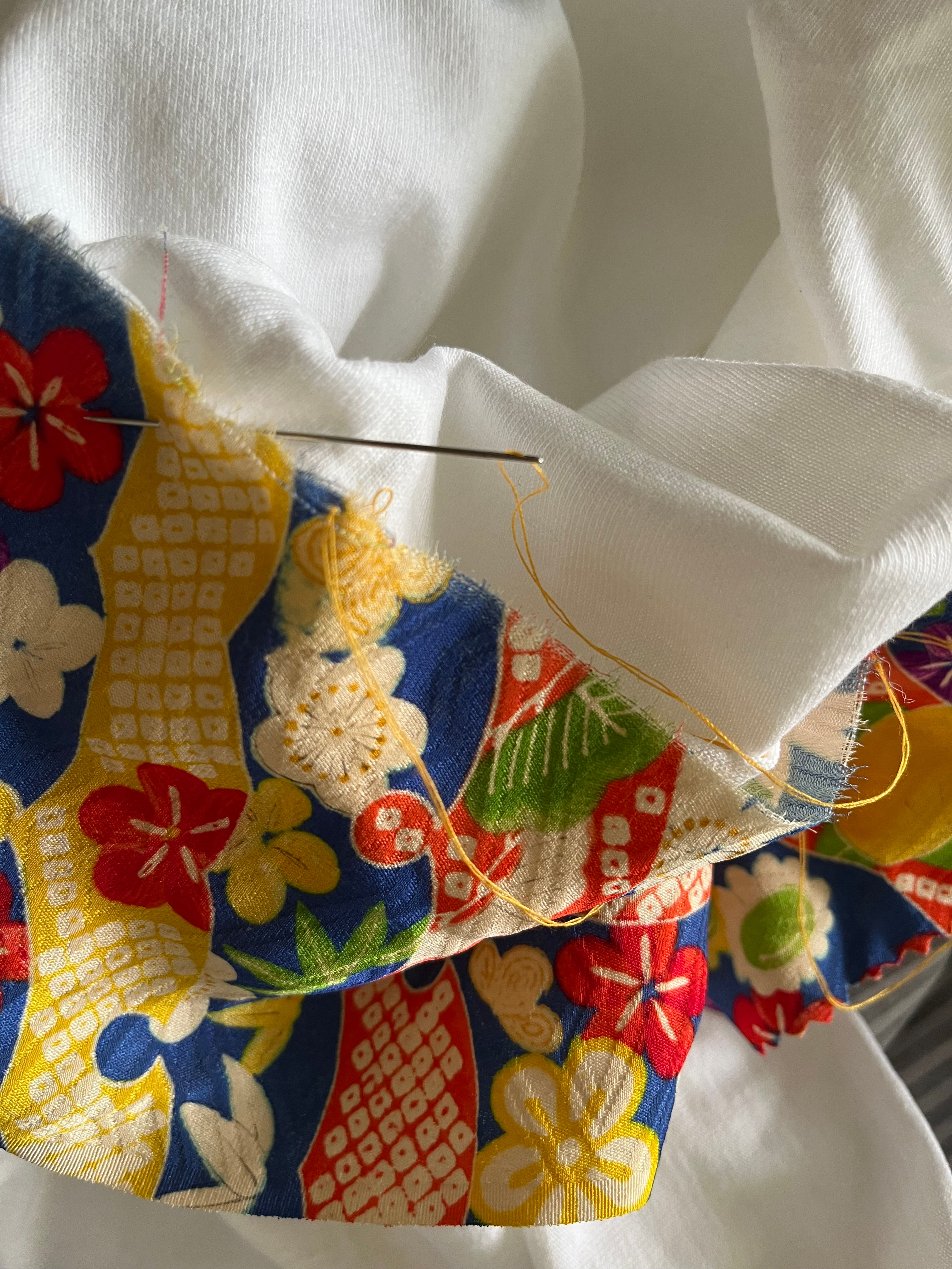 White long sleeved tee with antique kimono