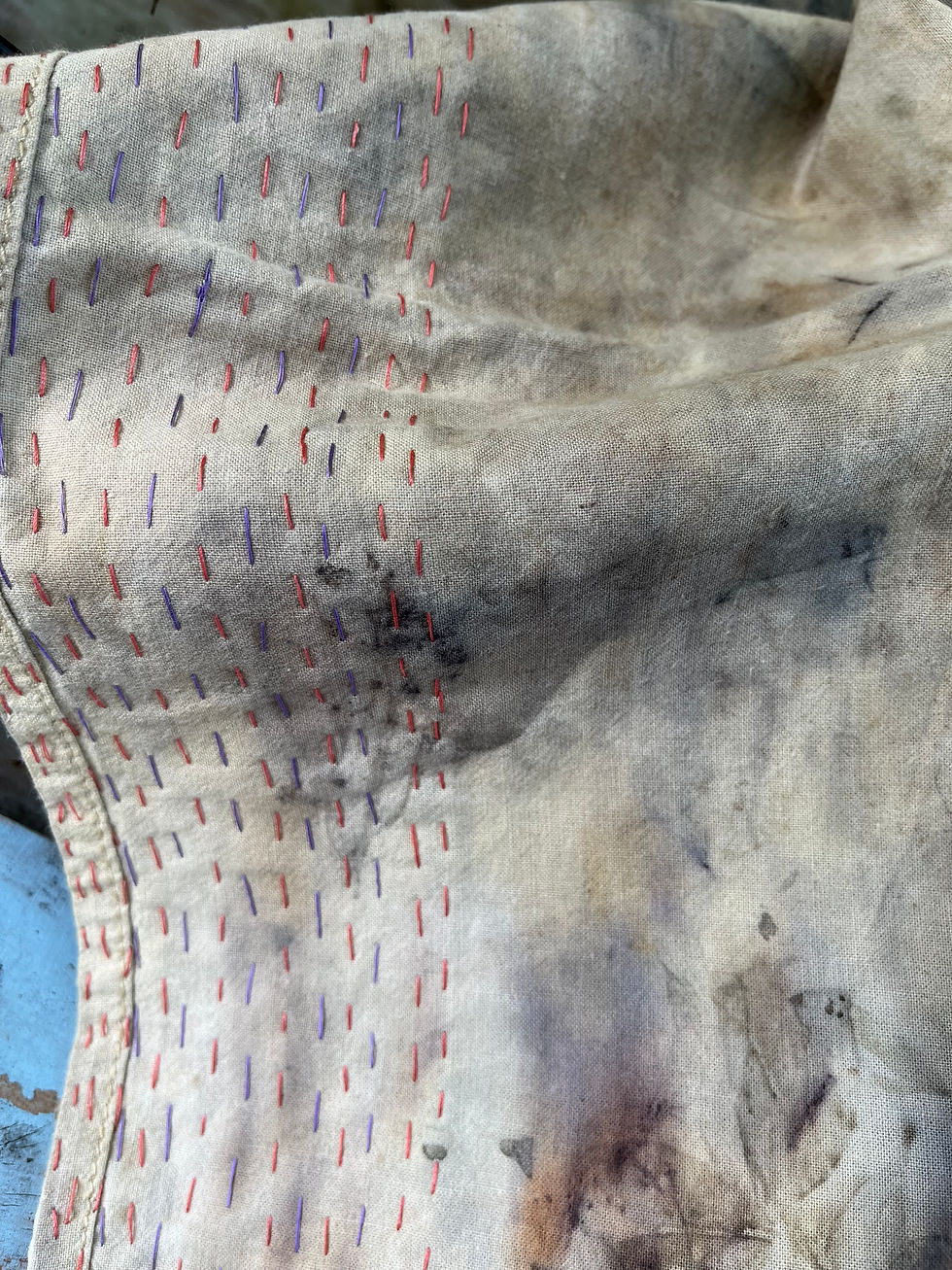 Thumbnail: Hand stitched, ecoprinted tablecloth