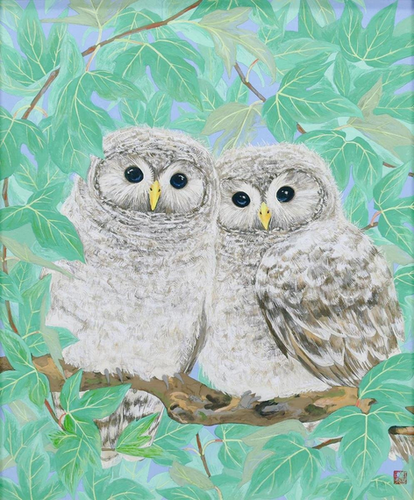 ふくろうペア　絵画　kojima作 ふくろうペア 絵画 kojima作 ふくろうペア 絵画 kojima作