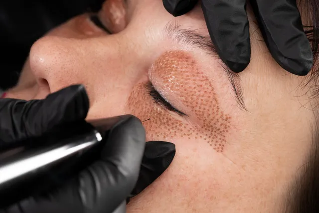 A women getting fiberblast done around her eyes