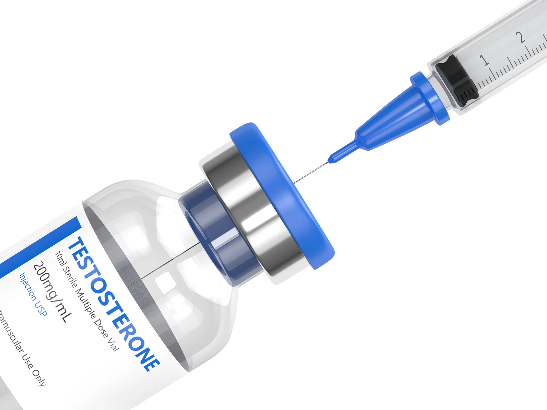 A vial of testosterone with a needling drawing a dosage