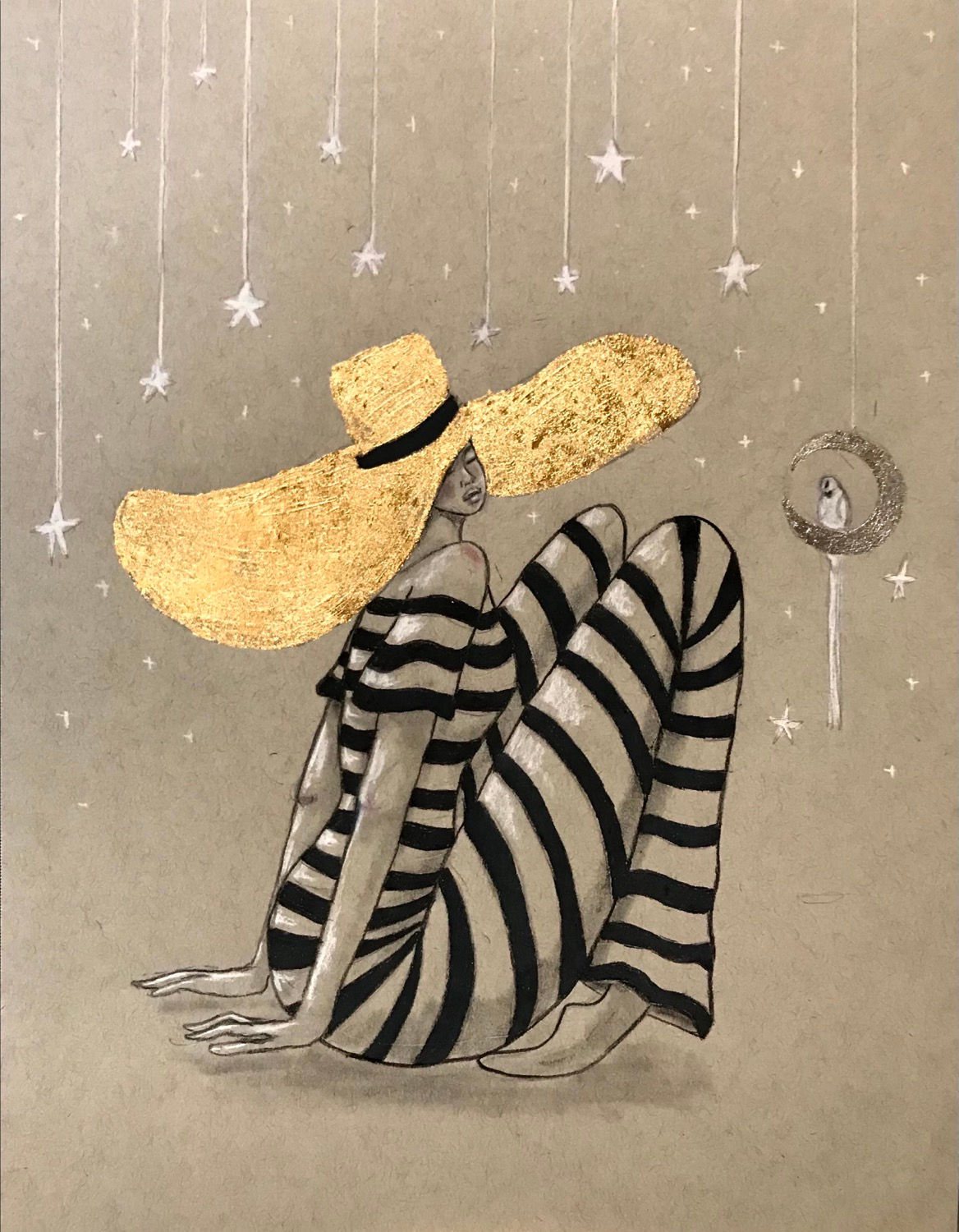 EMBELLISHED GICLEE PRINT - Hanging with the Moon