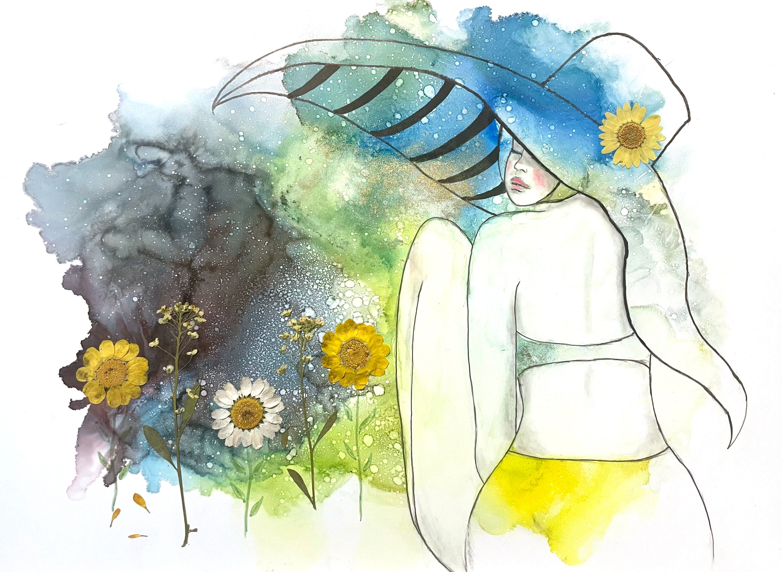 GICLEE PRINT -  Sitting by the sunflowers 