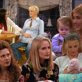a collage of all the mothers in the sitcom Friends
