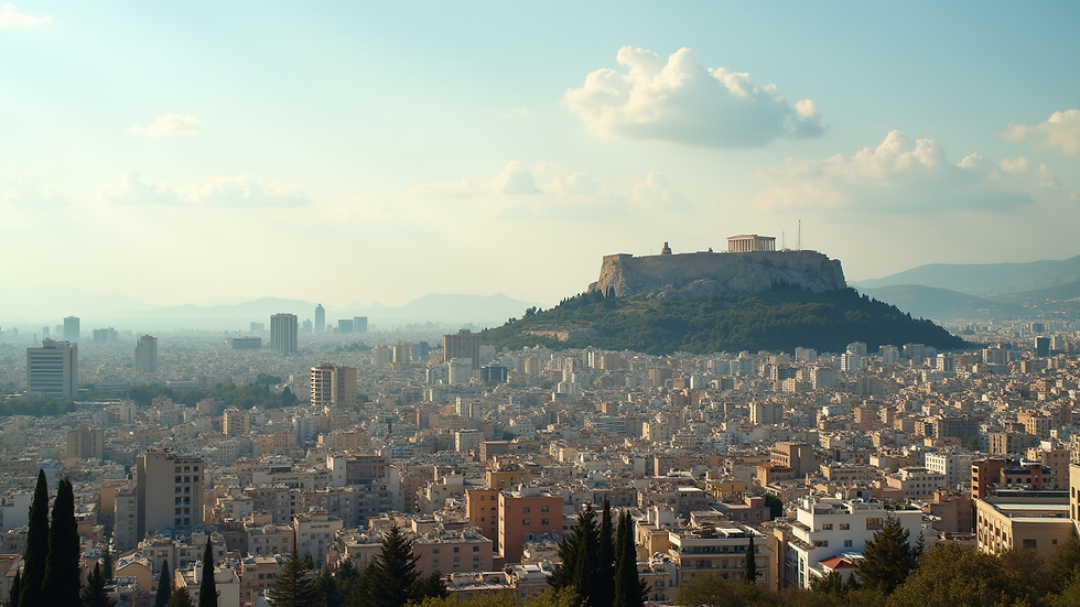 High angle view of Athens skyline with the Acropolis in the background