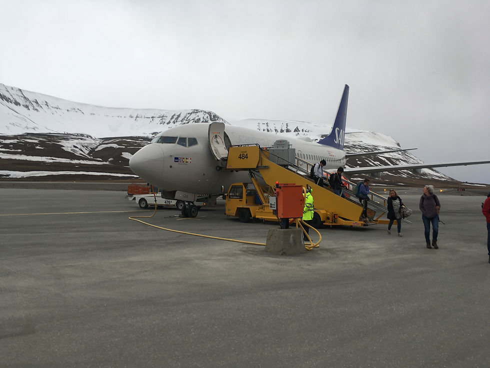 Eye-level view of Longyearbyen airport in winter