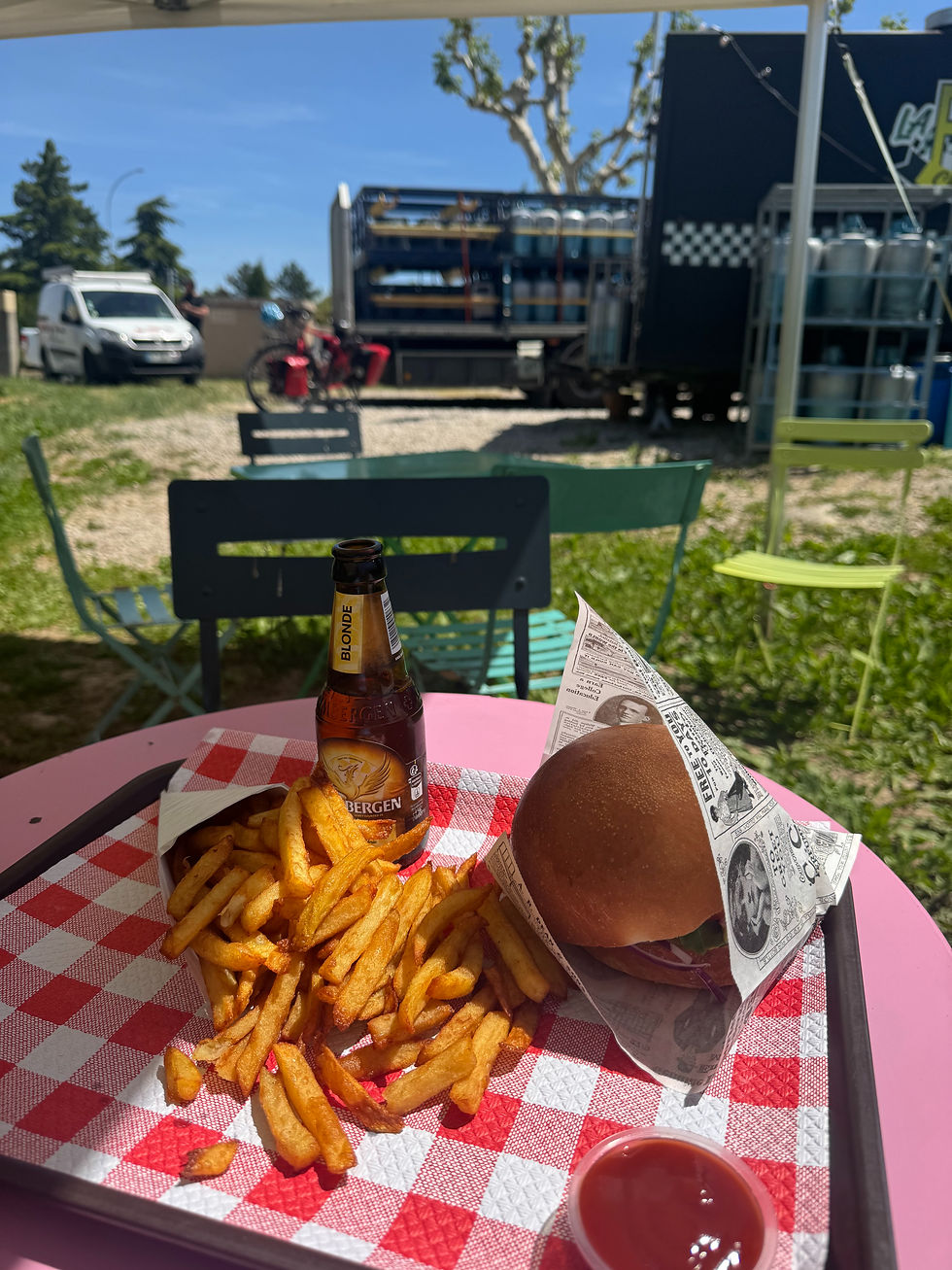 Burger and chips - by the roadside in Belgium