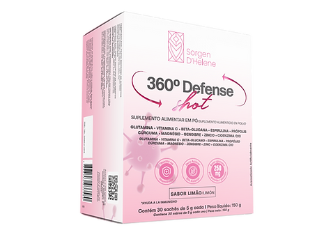 Suplemento 360º Defense Shot da Sorgen D’Helene, fórmula funcional com antioxidantes e vitaminas para fortalecer o sistema im