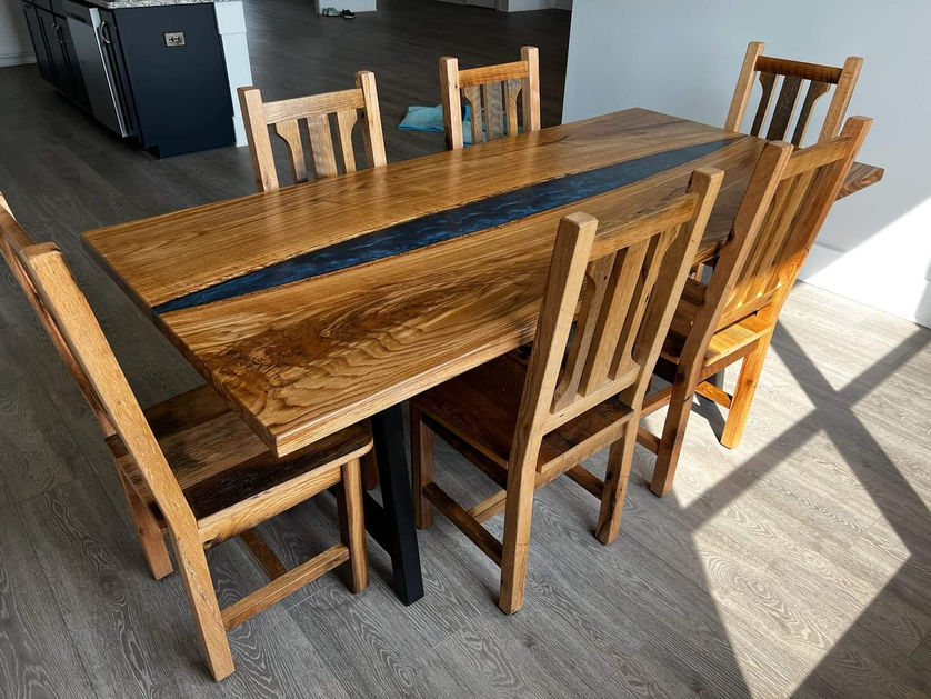 Chestnut Oak and Royal Blue Epoxy Table
