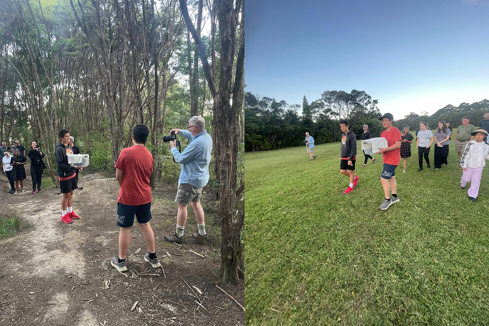 Edan helping to return a healed Ruru home