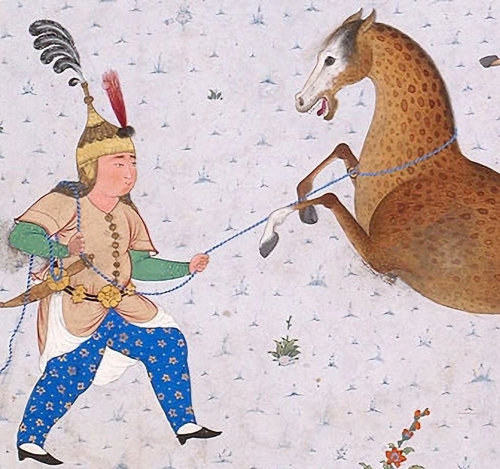 Iranian hero, Rustam and his horse, Raksh