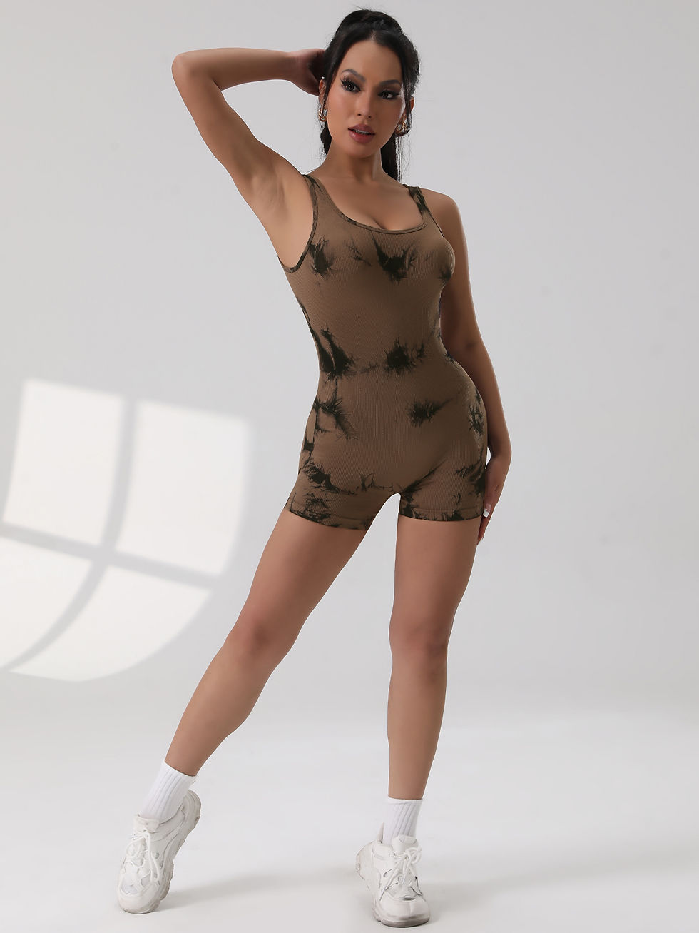 Thumbnail: 1PCS Backless Yoga Suit U Neck Sleeveless Sports Jumpsuit Solid Colour Threaded 