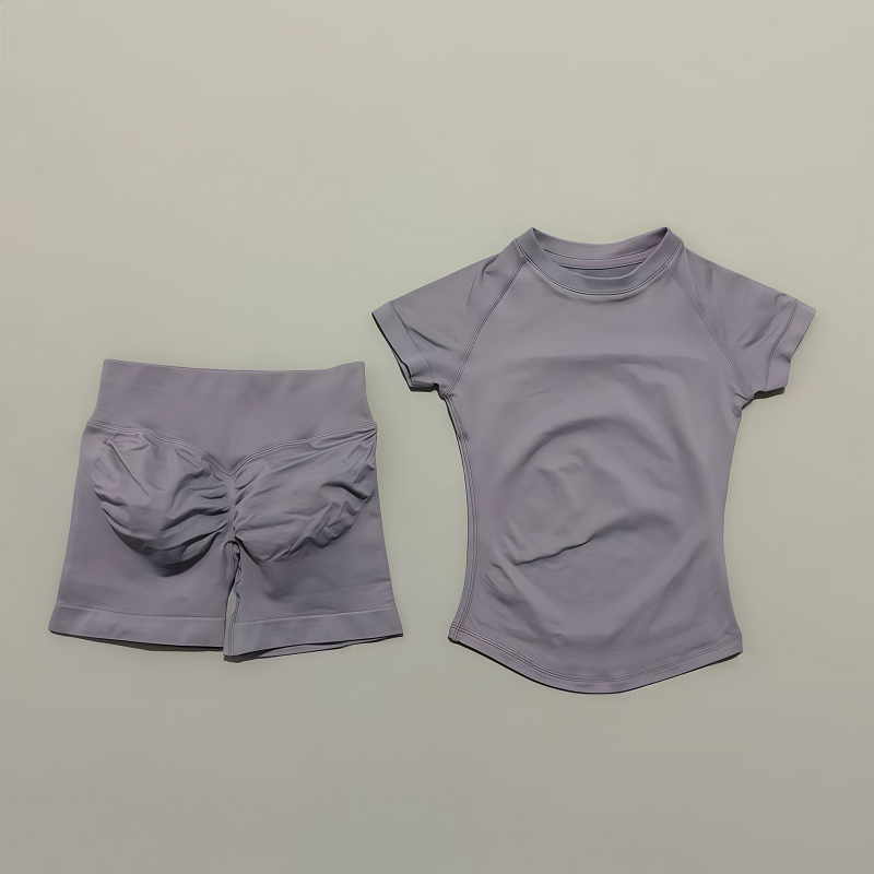 Thumbnail: 2 Pieces HISTELLO Sports Sets Short Sleeve Seamless Yoga Top Fitness Set Women W