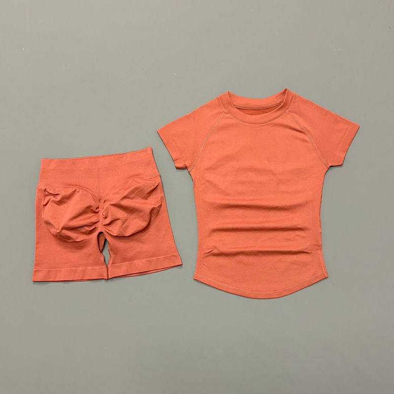 Thumbnail: 2 Pieces HISTELLO Sports Sets Short Sleeve Seamless Yoga Top Fitness Set Women W