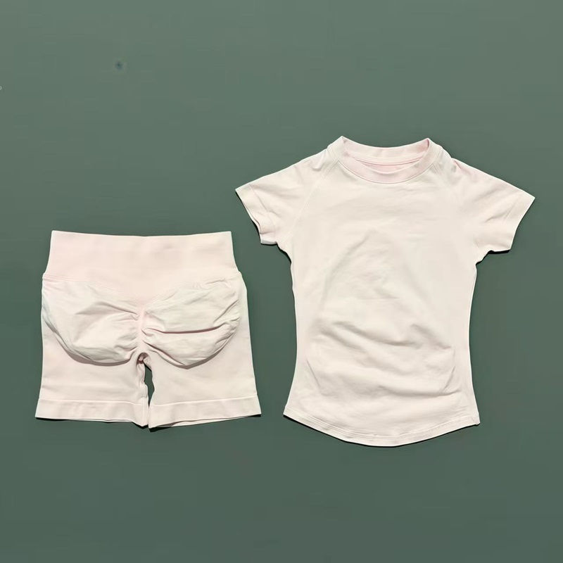 Thumbnail: 2 Pieces HISTELLO Sports Sets Short Sleeve Seamless Yoga Top Fitness Set Women W