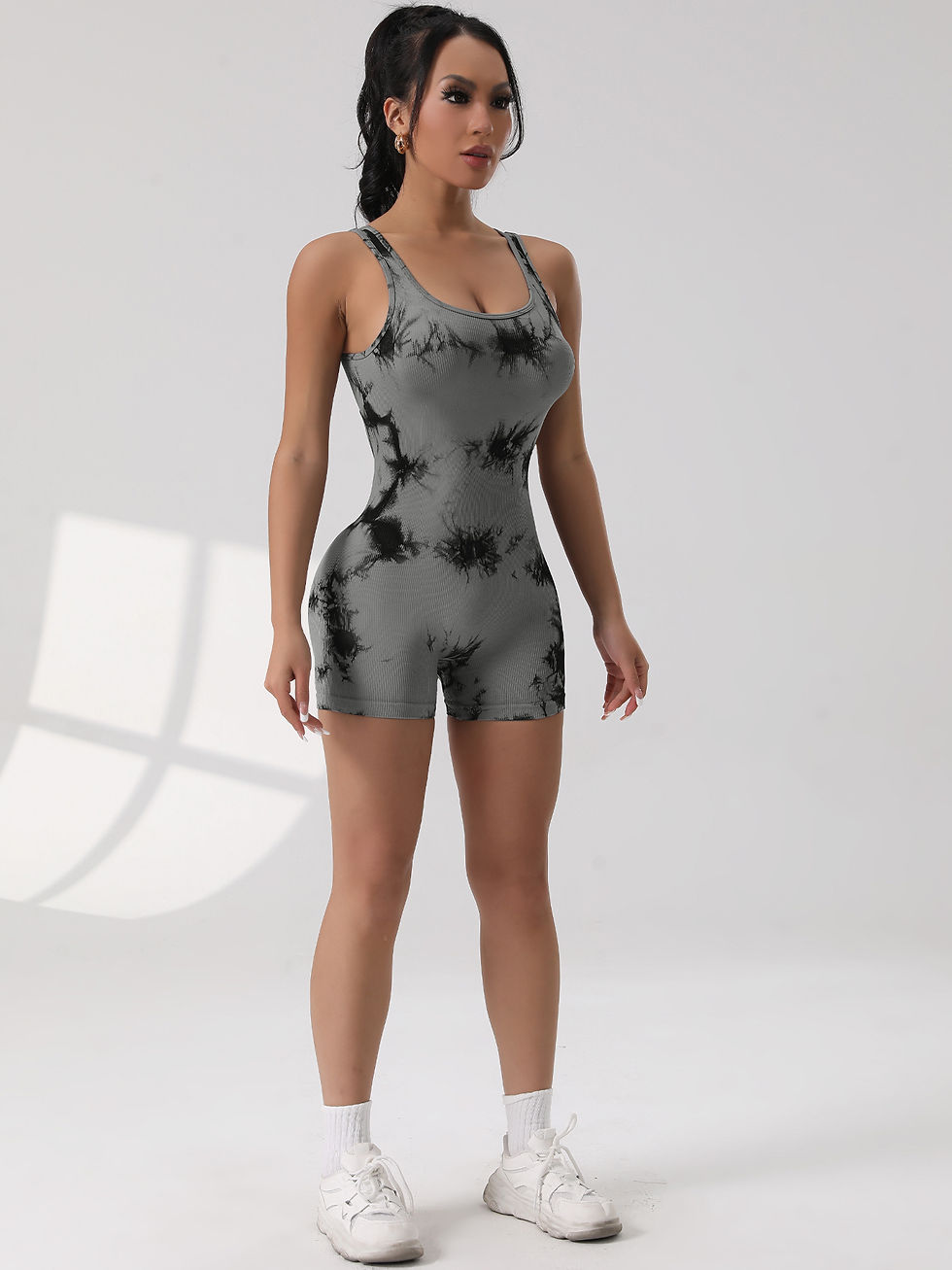 Thumbnail: 1PCS Backless Yoga Suit U Neck Sleeveless Sports Jumpsuit Solid Colour Threaded 