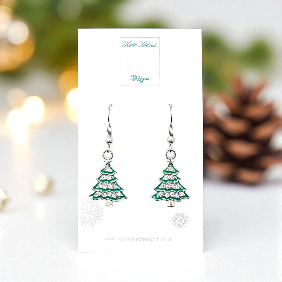 Charm Earrings - Green Rhinestone Christmas Tree