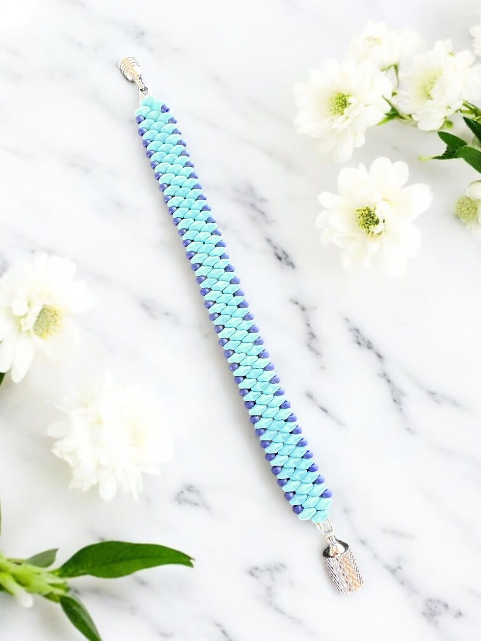 Slim SuperDuo Bracelet - Matte Seafoam & Royal Blue
