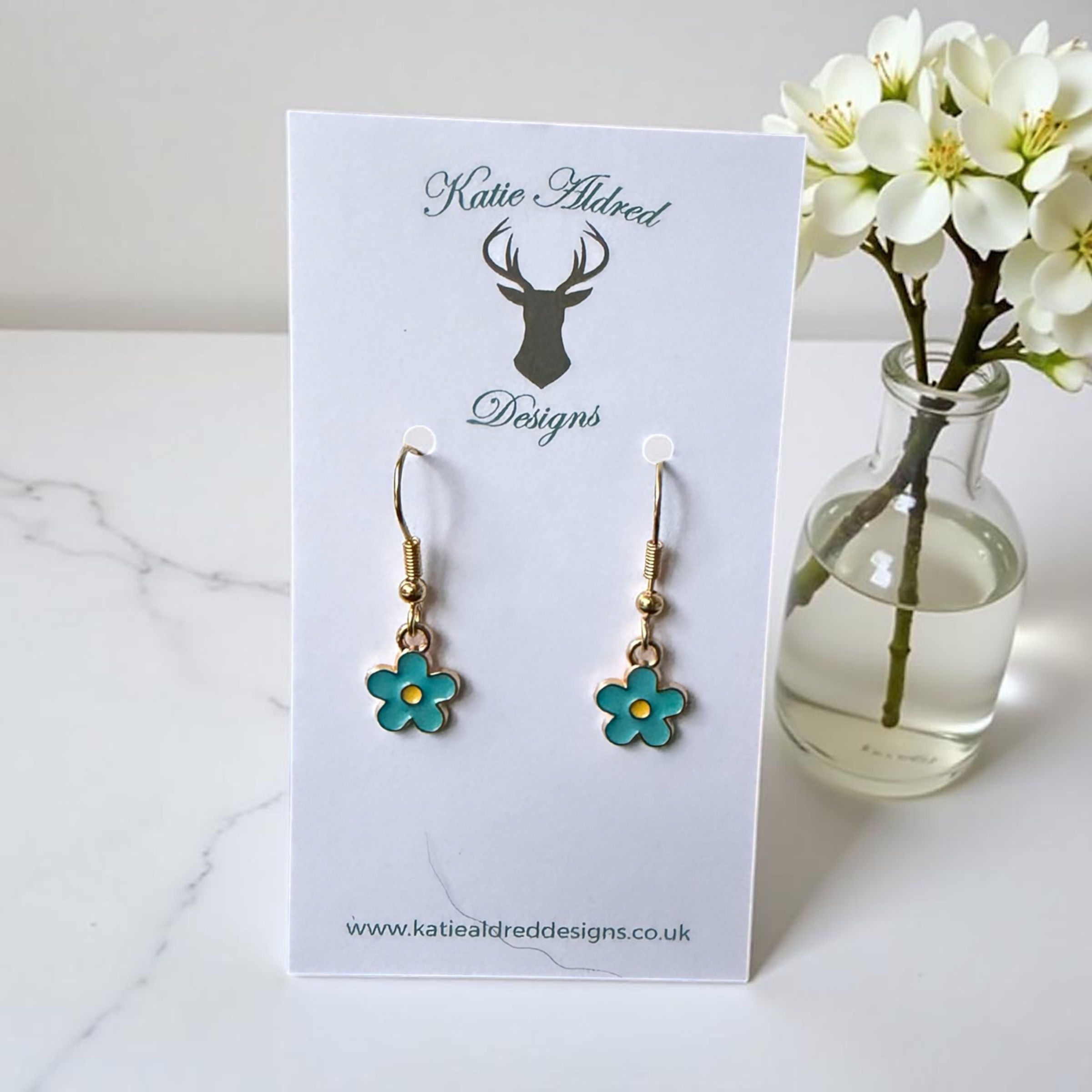 Charm Earrings - Turquoise Flower