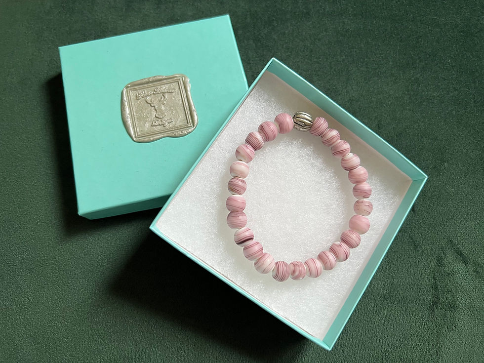 Pink Stripe Glass Bead Elasticated Bracelet