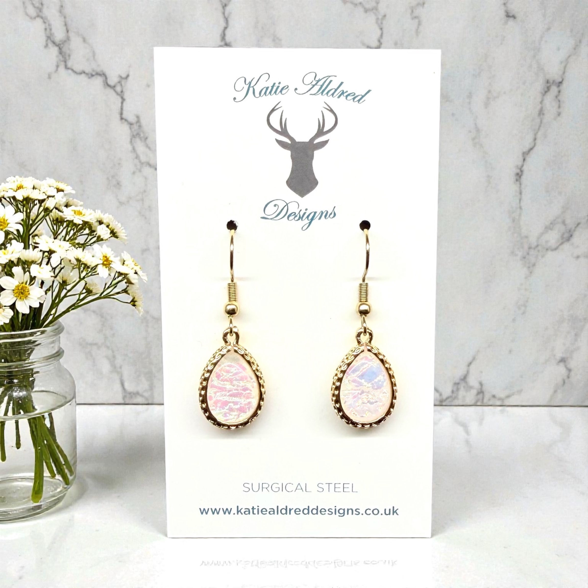 Charm Earrings - Gold Opalite