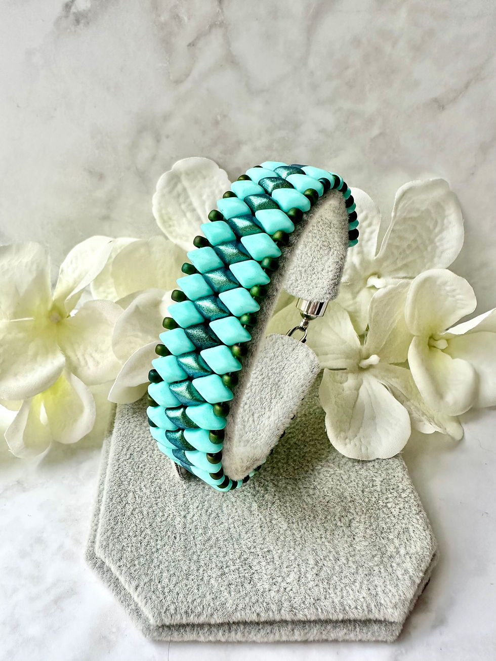 GemDuo Bracelet - Mint & Metallic Green handmade