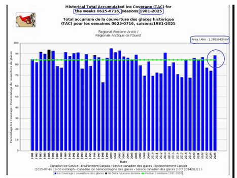 Nordvästra passagen i ARKTIS har den tredje högsta havsisutbredningen på över två decennier.