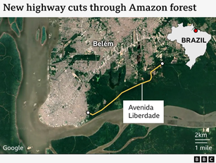 BBC har reagerat över hur Amazonas skog avverkas för att bygga väg för klimatmötet COP30 i Brasilien nästa år