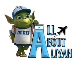 All About Aliyah logo featuring Oleh the Alien mascot for Israel immigration and benefits guide