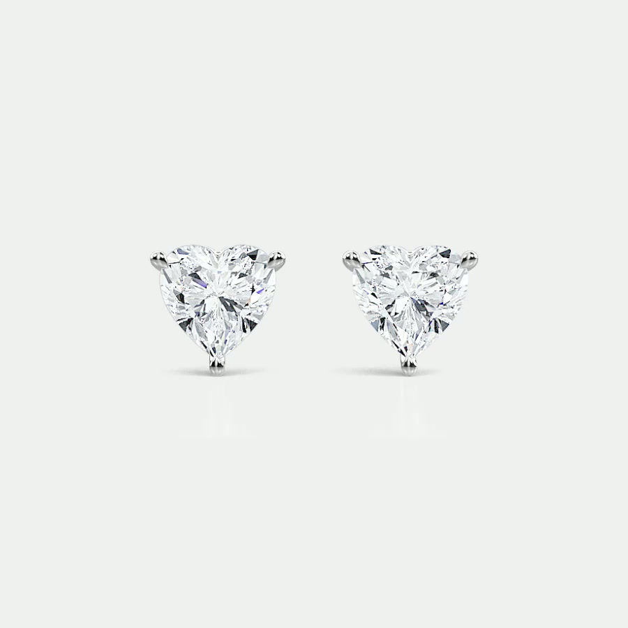 Thumbnail: I Cry Diamonds ICD Heart Cut Lab Diamond Stud Earrings in 14k White Gold VS+ Colour F+