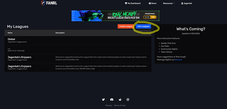 rocket league fantasy