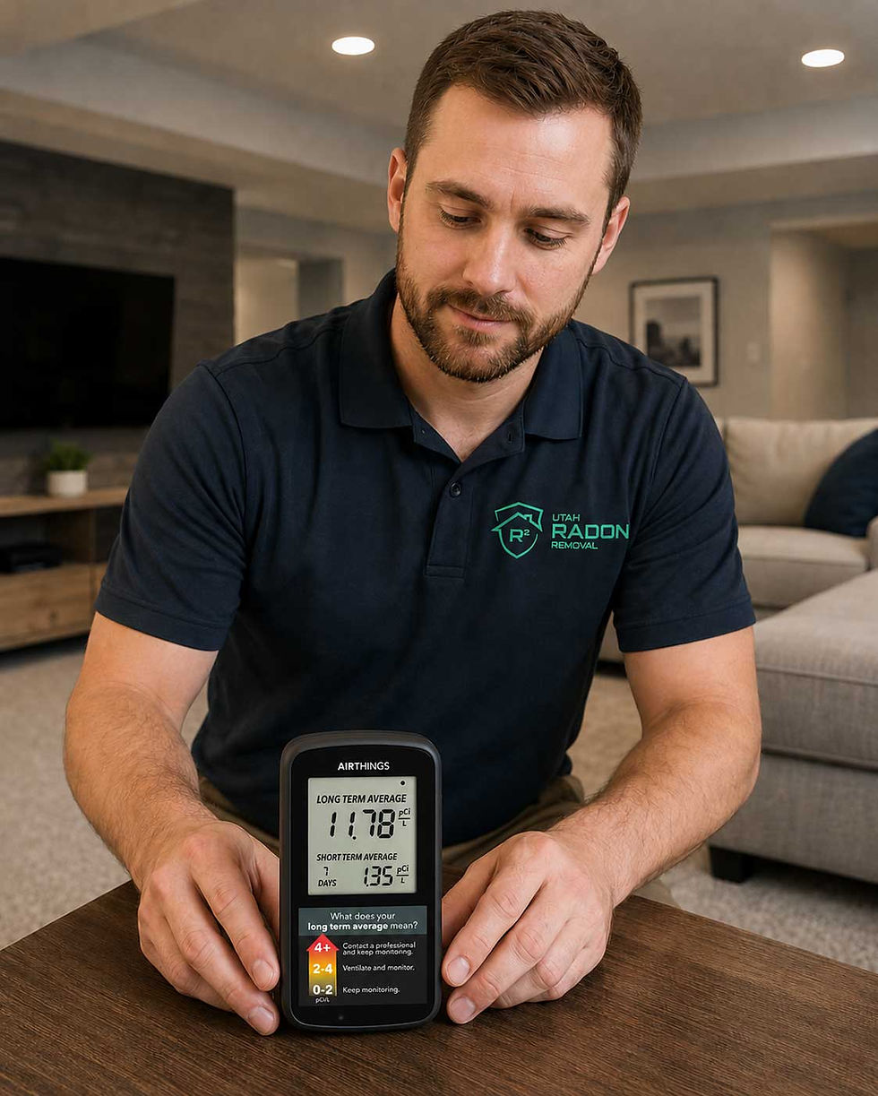 man holding a readon tester in a home