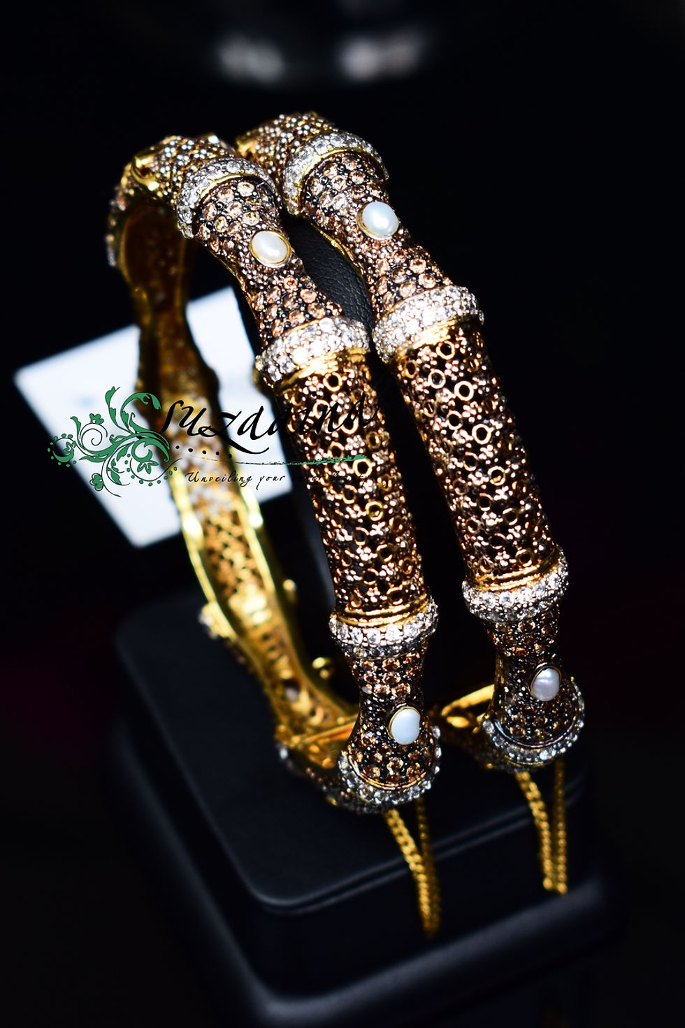 Thumbnail: Elayna 24k Gold and Rhodium plated Bangle.