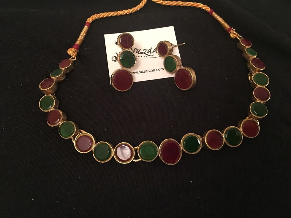 Zuby Gold plated Kundan Necklace Emerald & Ruby Set