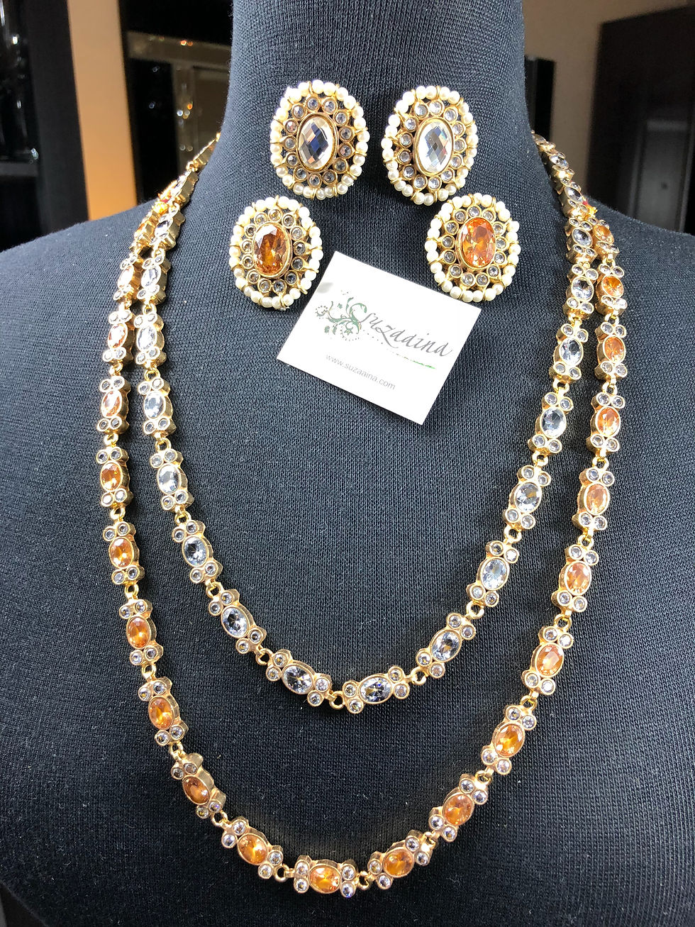 Thumbnail: Nayaab Gold plated Handcrafted Kundan and Pearls Mala Set.