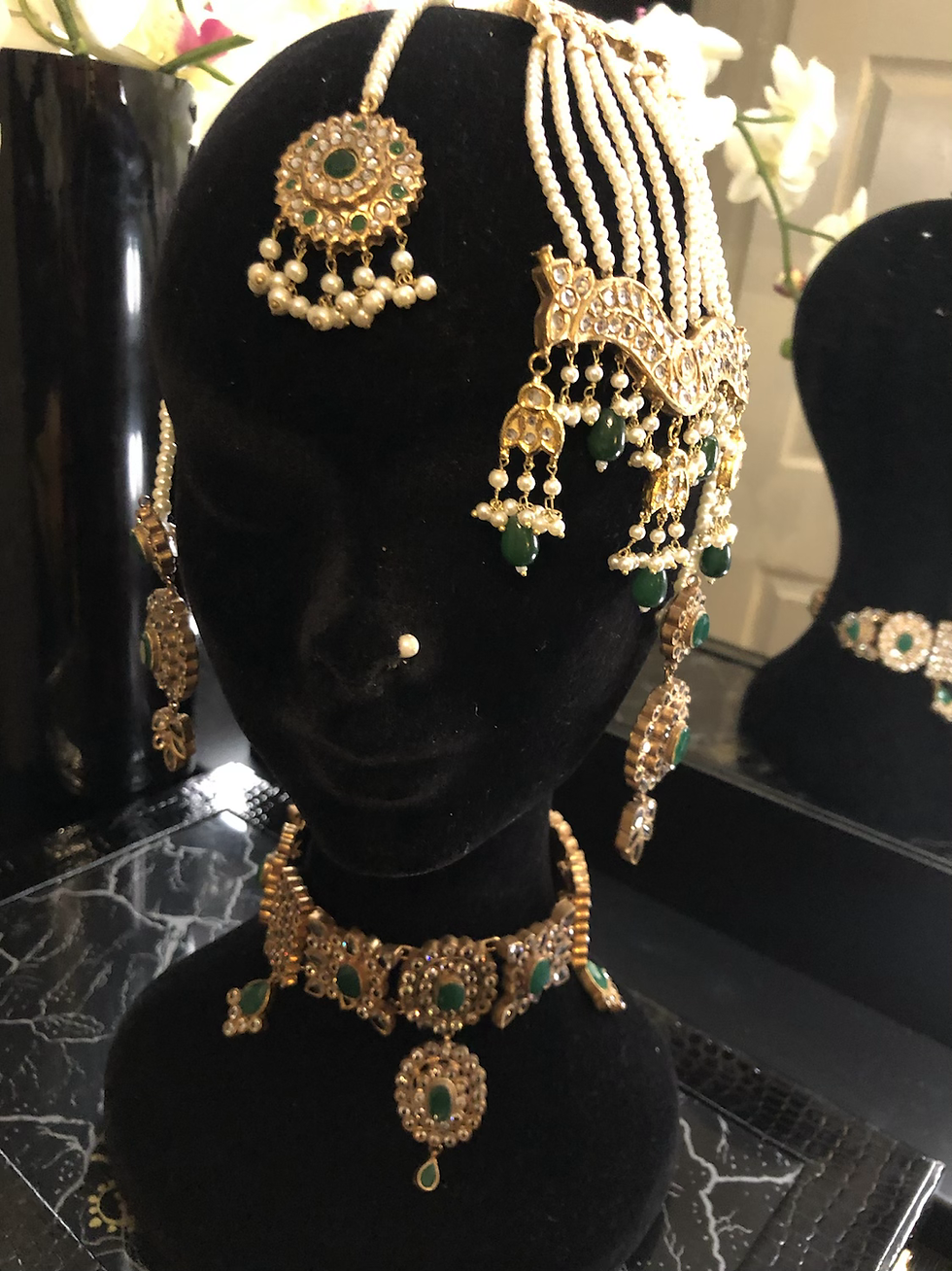 Thumbnail: Hira 22K Gold plated Handcrafted Kundan Bridal Set.