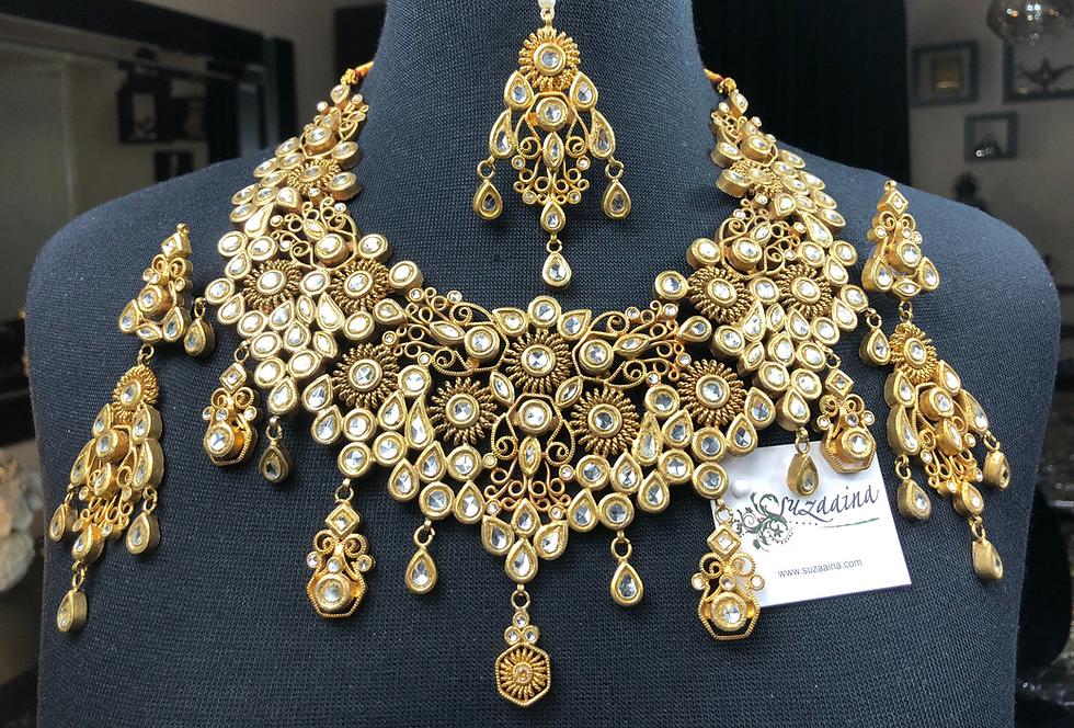 Thumbnail: Ambeer 22k Gold Plated Handcrafted Kundan Set.