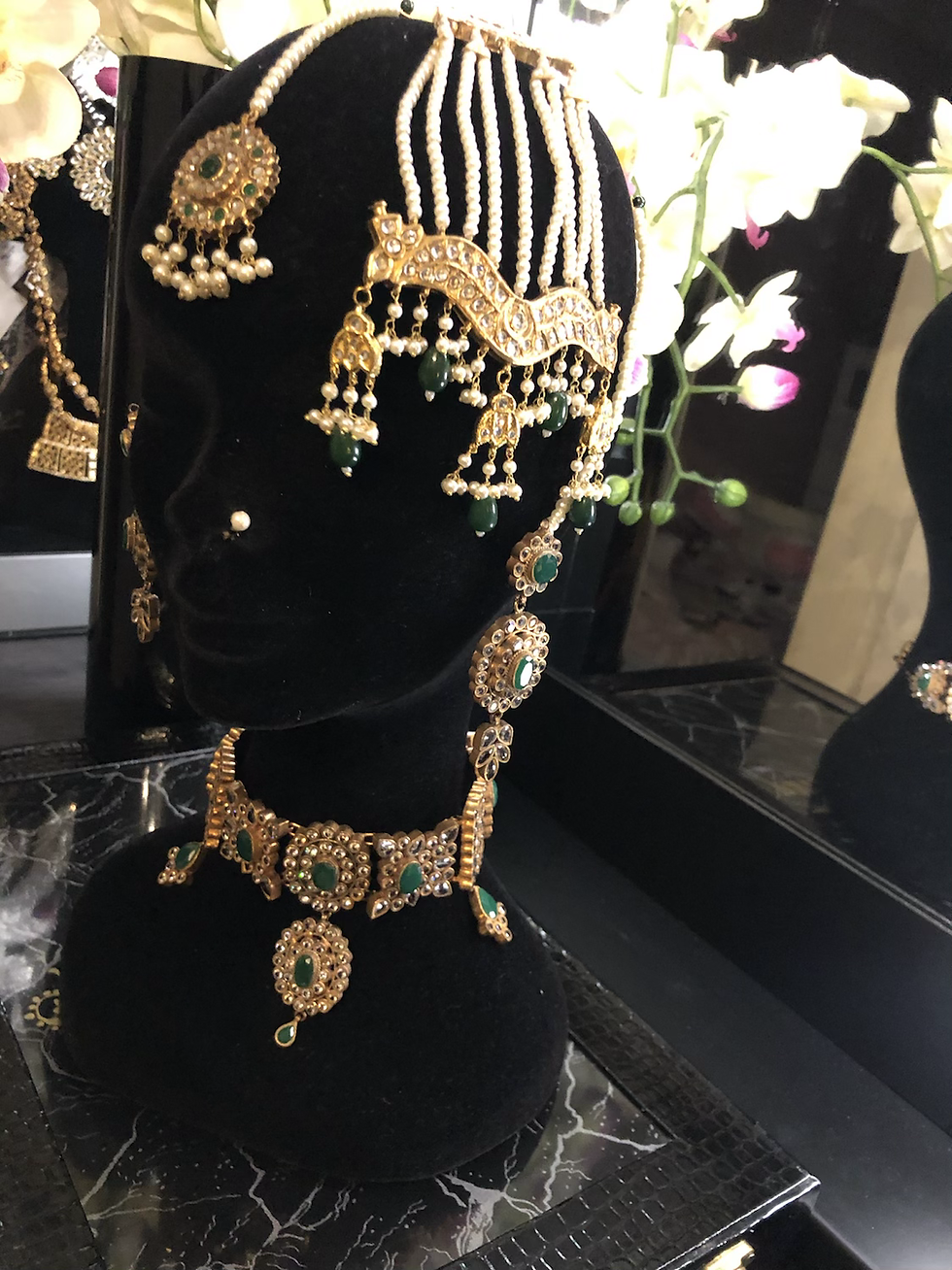 Thumbnail: Hira 22K Gold plated Handcrafted Kundan Bridal Set.