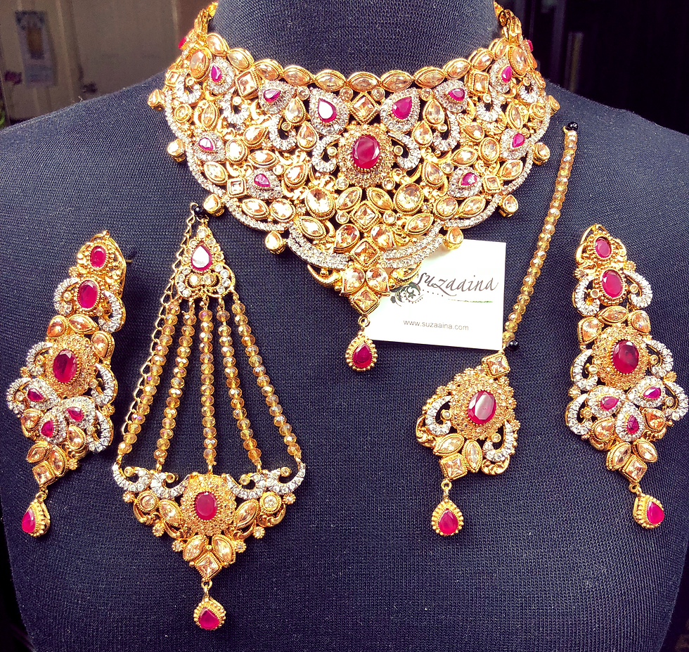 Thumbnail: Sabeen 22k Gold Plated Handcrafted Bridal Set.