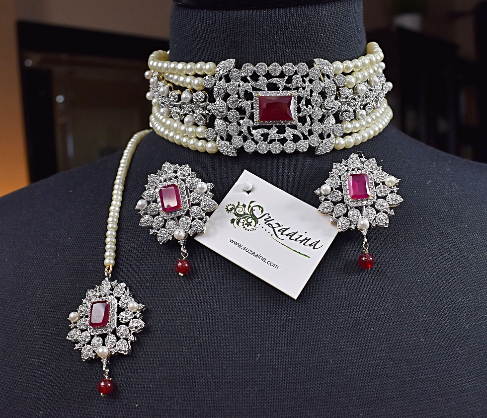Thumbnail: Lorna Rhodium plated Choker Set.