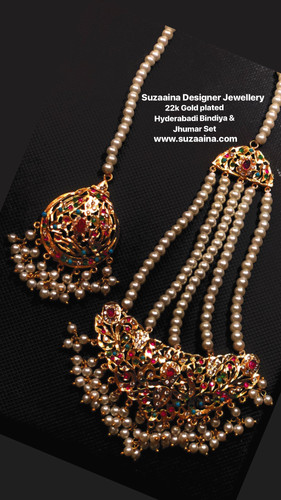 22k Gold plated Hyderabadi Bindiya Jhumer Set Suzaaina Jewellery