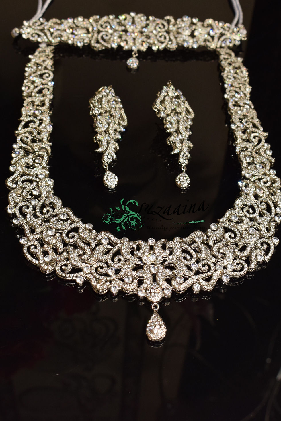 Thumbnail: Zaaina Rhodium plated real Zircon Bridal Set